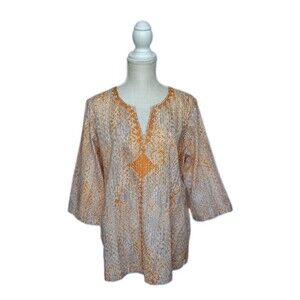 Westbound Women's Size PXL Print Cotton Pullover Tunic Top w/Orange Embroidery